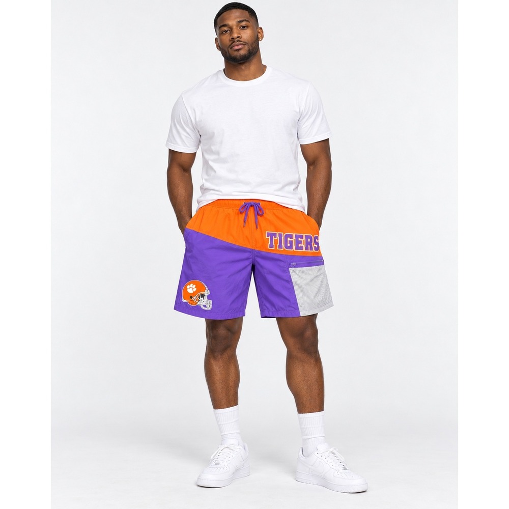 Mitchell & Ness Mens Clemson Tigers Shorts L Orange Purple Nylon Utility NCAA